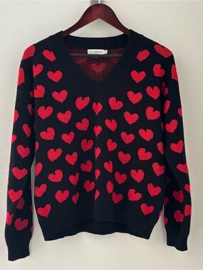 Lili Sidonio Molly Bracken Heart Sweater V-Neck Black Red XS Coquette